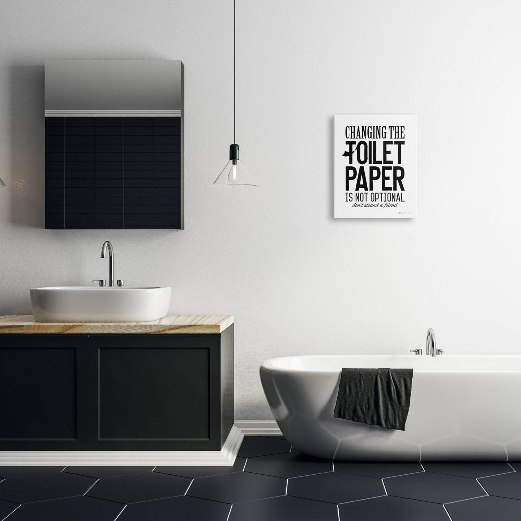 Stupell Industries Changing Toilet Paper Not Optional Funny Bathroom Phrase Canvas Wall Art